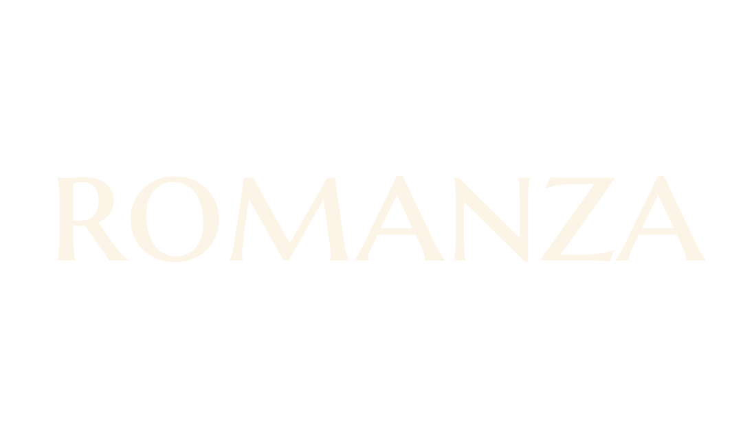 Latin font with word Romanza in cream