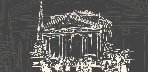 sketch of Roman Pantheon with obelisk and people
