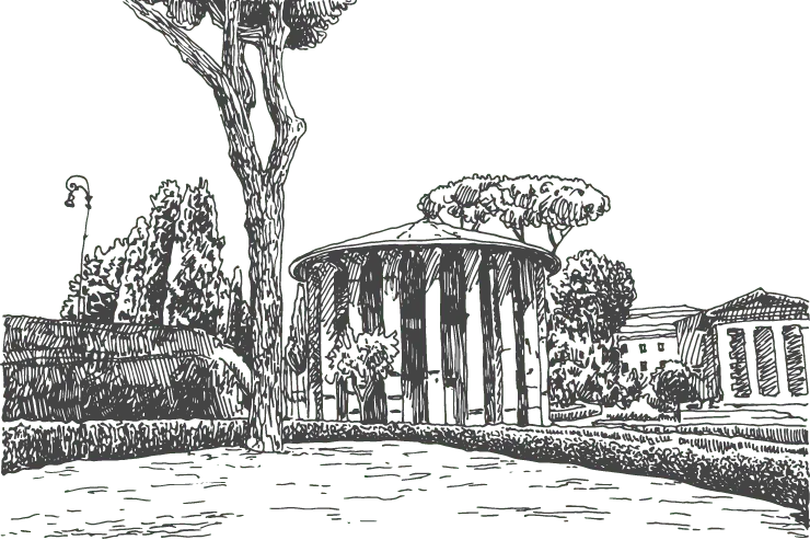 sketch of gazebo and trees