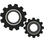 Two interlocking gears on a white background